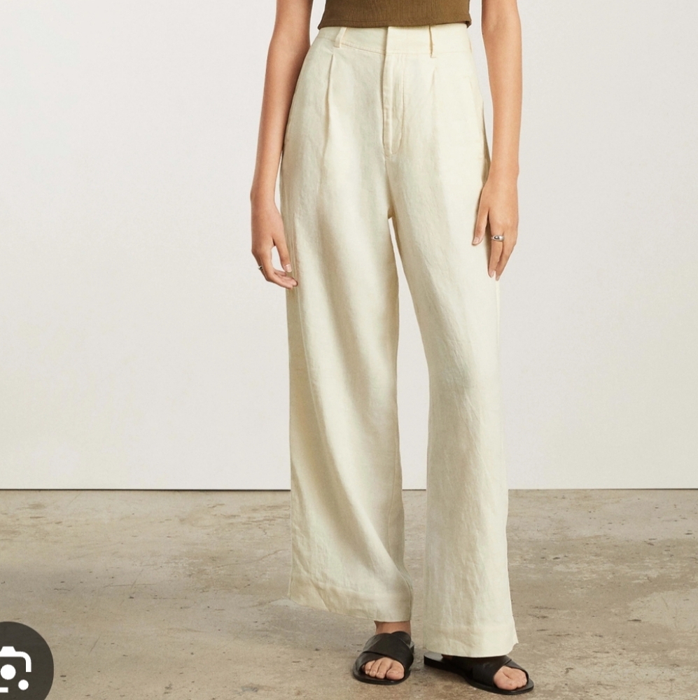 Everlane Linen Way High Wide Leg Pants in cream Size 10 - Picture 2 of 15
